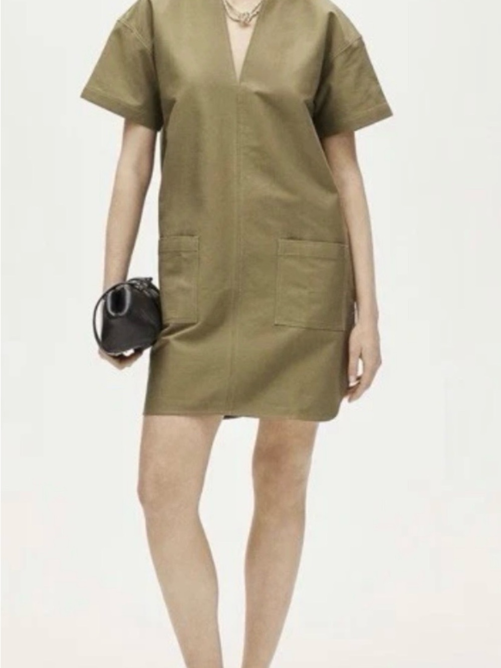 J. Crew Olive Green V-Neck Short Sleeve Mini Dress